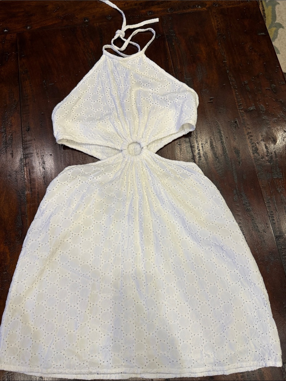 White Eyelet Halter Cutout Dress